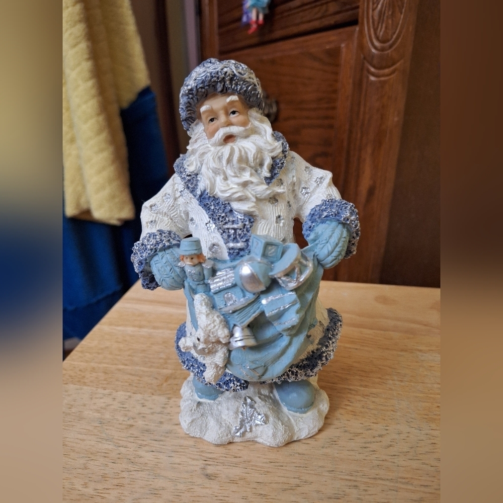 Vintage Blue and White Holiday Santa Figurine